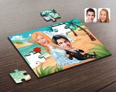 Kişiye Özel Evleniyoruz Karikatürlü Ahşap Puzzle-2