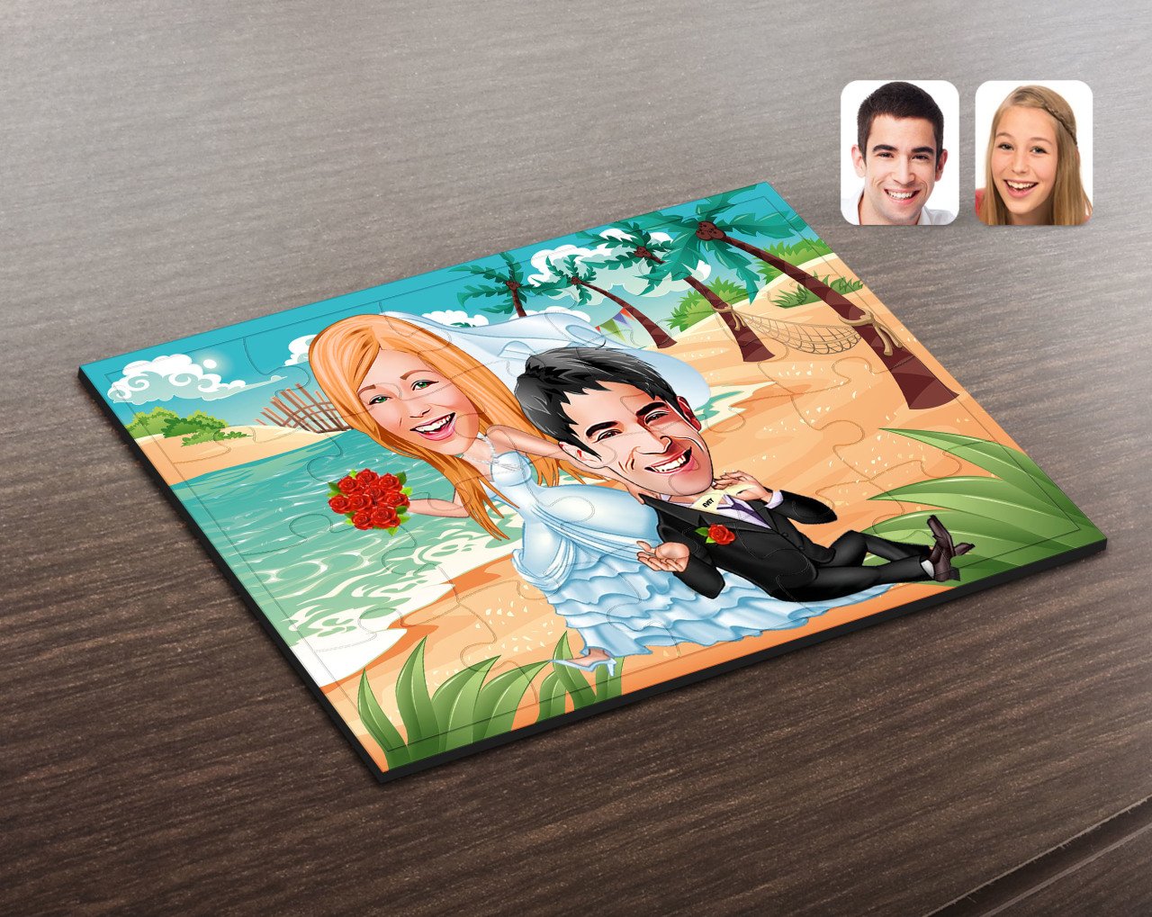 Kişiye Özel Evleniyoruz Karikatürlü Ahşap Puzzle-2