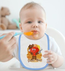 BK Kids Kişiye Özel Sevimli Kovboy Tasarımlı Mavi Bebek Body Zıbın ve Mama Önlüğü Hediye Seti-2