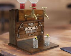 BK Gift Kişiye Özel Kabartma İsimli Çift Musluklu Doğal Ahşap Vodka Standı, İçki Standı, Doğum Günü Hediyesi, Ev Hediyesi, Erkek Hediye-3