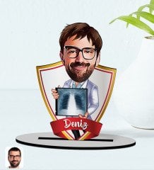 Kişiye Özel İsimli Erkek Radyolojist Karikatürlü Ahşap Biblo Model-1