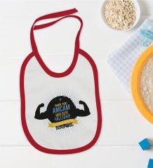 BK Kids Kişiye Özel Amcam Her Şeyi Halleder Tasarımlı Kırmızı Bebek Mama Önlüğü-1