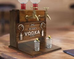 BK Gift Kişiye Özel Kabartma İsimli Çift Musluklu Doğal Ahşap Vodka Standı, İçki Standı, Doğum Günü Hediyesi, Ev Hediyesi, Erkek Hediye-4