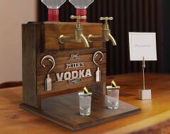 BK Gift Kişiye Özel Kabartma İsimli Çift Musluklu Doğal Ahşap Vodka Standı, İçki Standı, Doğum Günü Hediyesi, Ev Hediyesi, Erkek Hediye-4