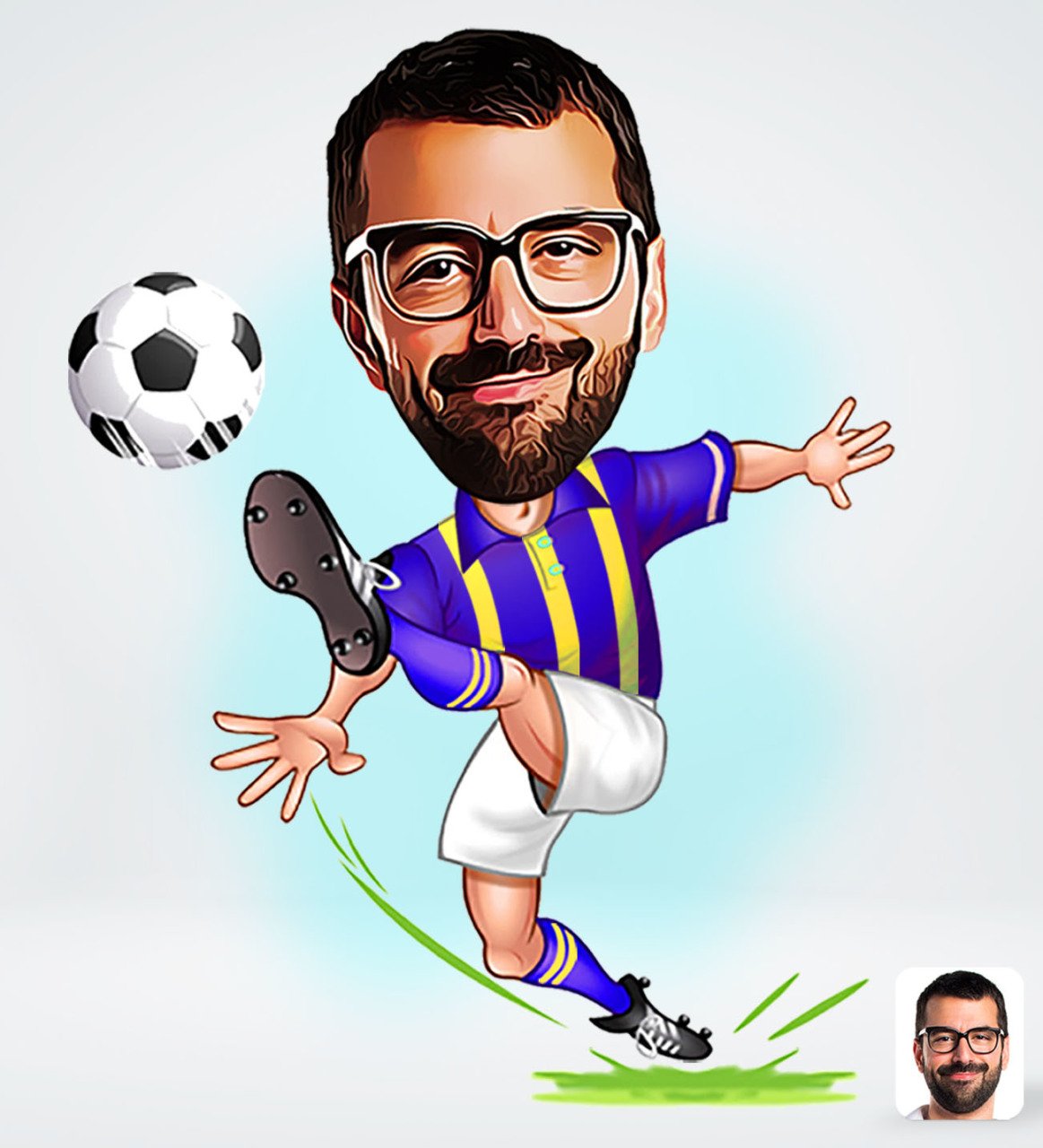 Kişiye Özel Sarı Lacivert Futbolcu Tasarımlı Dijital Karikatür-1