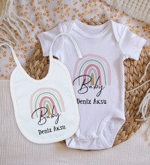 BK Kids Kişiye Özel Baby Tasarımlı Bebek Body Zıbın ve Mama Önlüğü Hediye Seti - Model 1