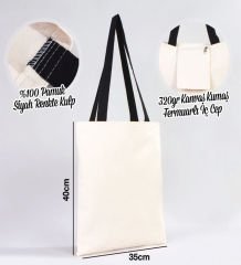 BK Gift Kişiye Özel Kendin Tasarla Siyah Renkli Kulp  ve İç Cepli Kanvas Bez Çanta 35x40cm, Baskılı Omuz Çantası, Alışveriş Çantası, Plaj Çantası