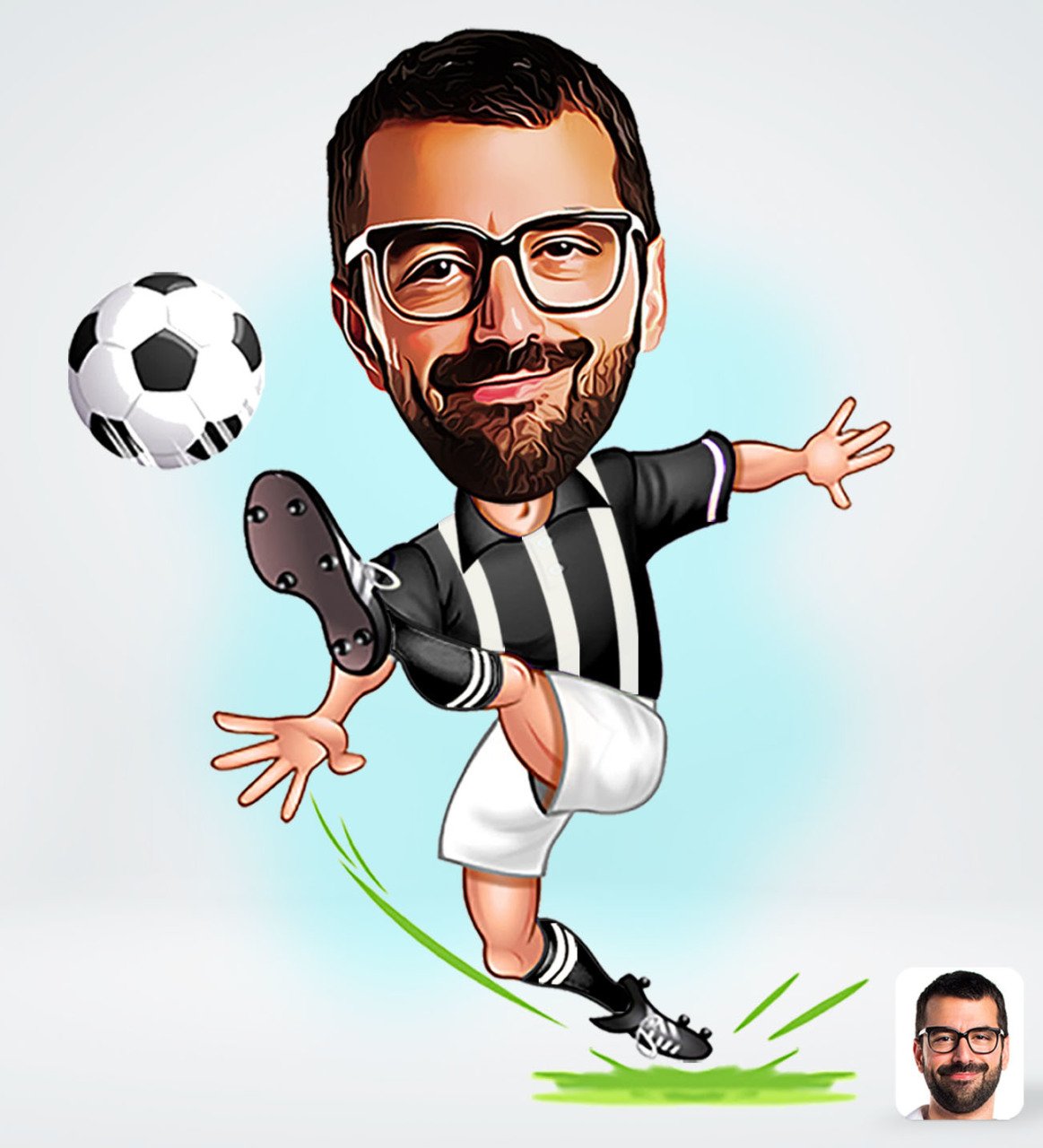 Kişiye Özel Siyah Beyaz Futbolcu Tasarımlı Dijital Karikatür-1
