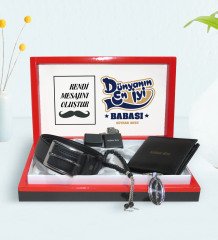 Kişiye Özel Dünyanın En İyi Babası Tasarımlı Mesajlı Kutuda Cüzdan Kemer Çakmak Tespih ve Anahtarlık Hediye Seti-2
