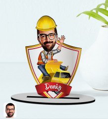 Kişiye Özel İsimli Erkek Yol Mühendisi Karikatürlü Ahşap Biblo Model-1