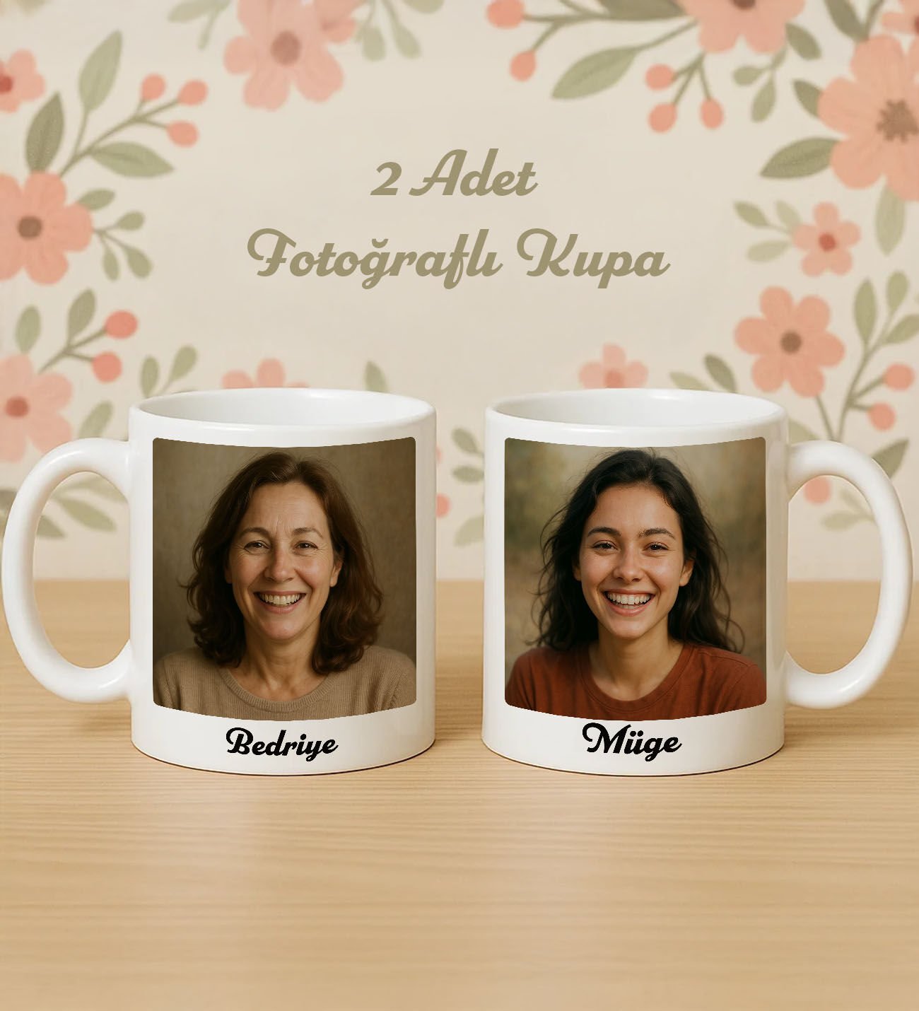 BK Gift Kişiye Özel Anne&Çocuk Fotoğraflı 2'li Beyaz Kupa Bardak-1, Anneye Hediye Anneler Günü Hediyesi, Arkadaşa Hediye, Sevgiliye Hediye