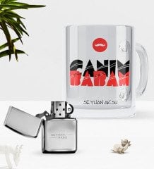 Kişiye Özel Canım Babam Cam Kupa Bardak Benzinli Çakmak Seti-5