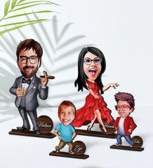 BK Gift Kişiye Özel 4’lü Aile Karikatürlü Ahşap Biblo Seti Model-1