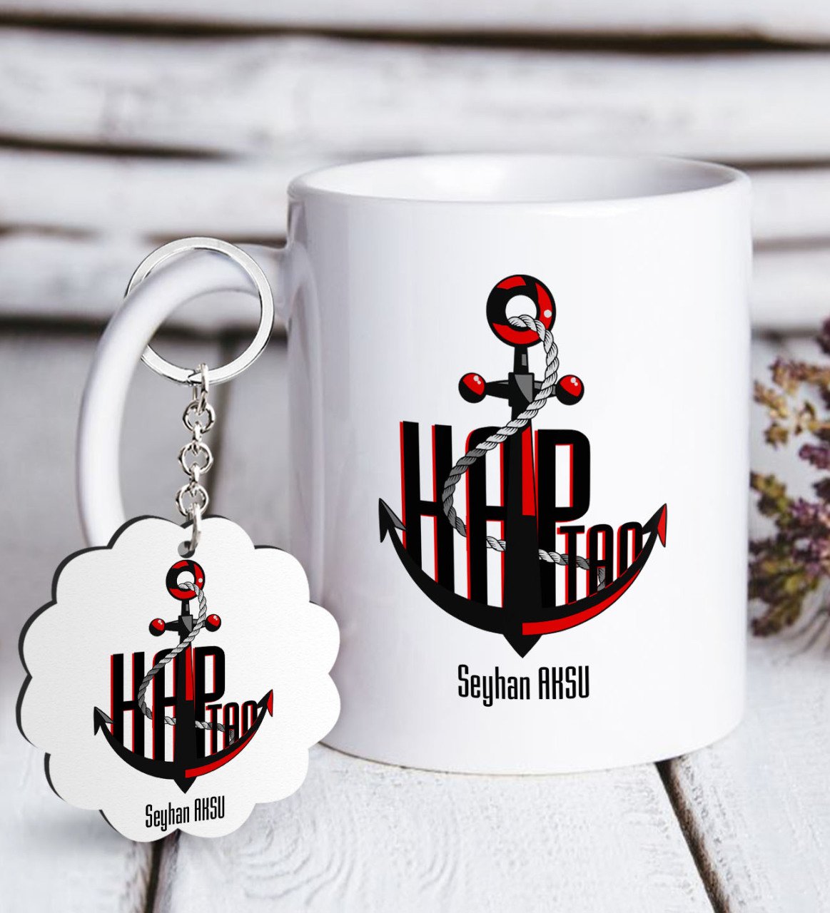 Kişiye Özel Mesleki Kaptan Beyaz Kupa ve Anahtarlık Hediye Seti-3