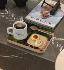 Kişiye Özel Doğal Ahşap Sunum Tabağı ve Türk Kahvesi Fincanı Hediye Seti - Model 19