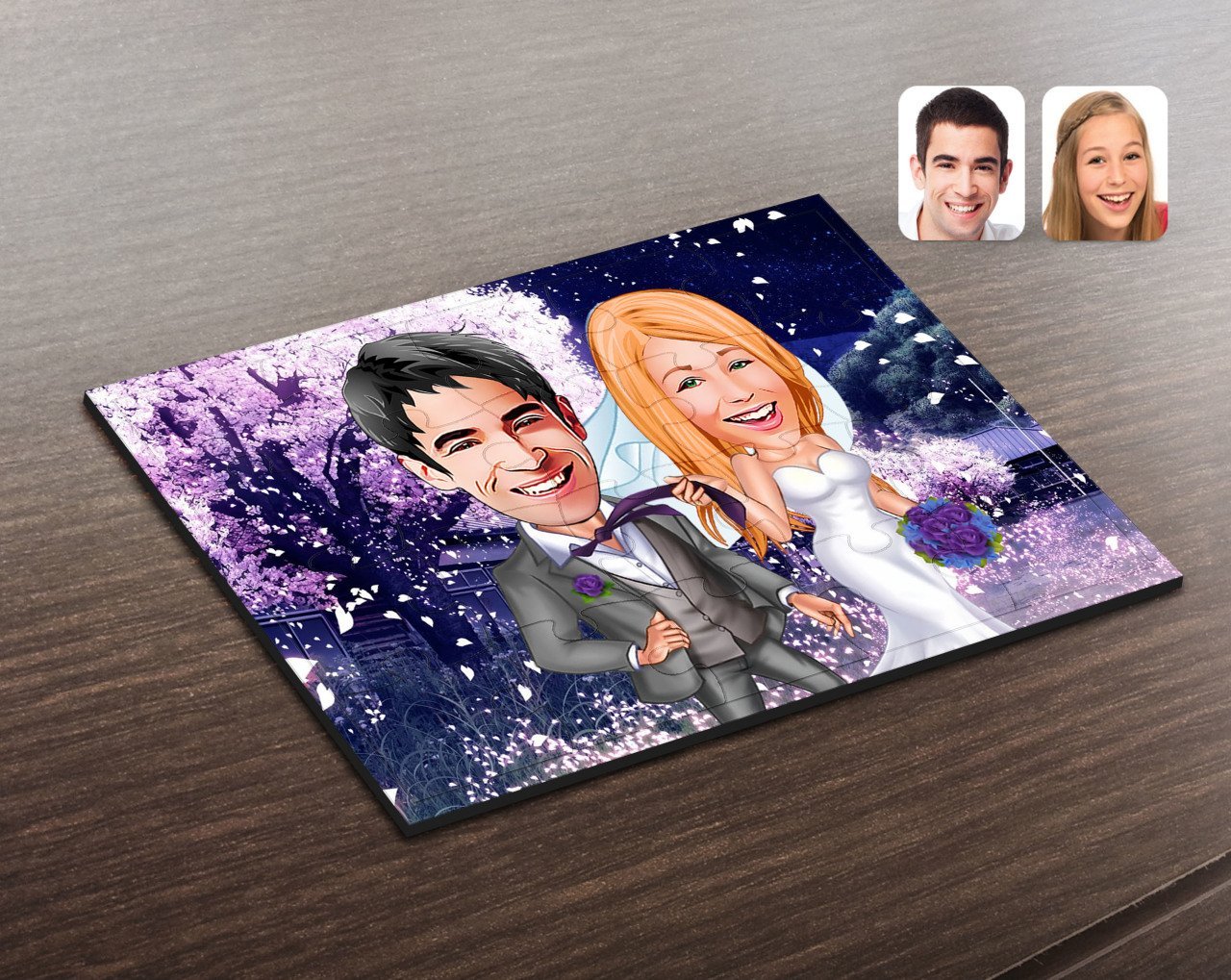 Kişiye Özel Evleniyoruz Karikatürlü Ahşap Puzzle-6