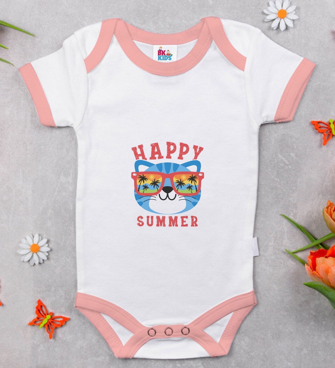 BK Kids Happy Summer Tasarımlı Pembe Bebek Body Zıbın-1