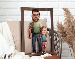 BK Gift Kişiye Özel Baba Kız Karikatürlü 3D Ahşap Tablo-20, Babaya Hediye, Karikatürlü Tablo