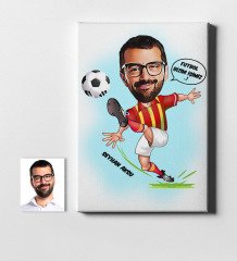 Kişiye Özel Futbolcu Sarı Kırmızı Karikatür Kanvas Tablo (50 x 70 cm.) 1