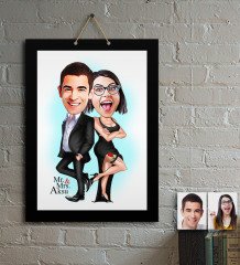 Kişiye Özel Mr. & Mrs. Smith Karikatür Ahşap Tablo