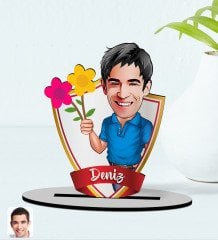 Kişiye Özel İsimli Erkek Karikatürlü Ahşap Biblo Model-1