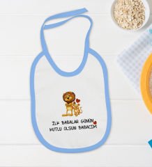 BK Kids İlk Babalar Günü Tasarımlı Mavi Bebek Body Zıbın ve Mama Önlüğü Hediye Seti-2