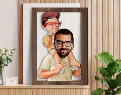 BK Gift Kişiye Özel Baba Oğul Karikatürlü 3D Ahşap Tablo-20, Babaya Hediye, Karikatürlü Tablo