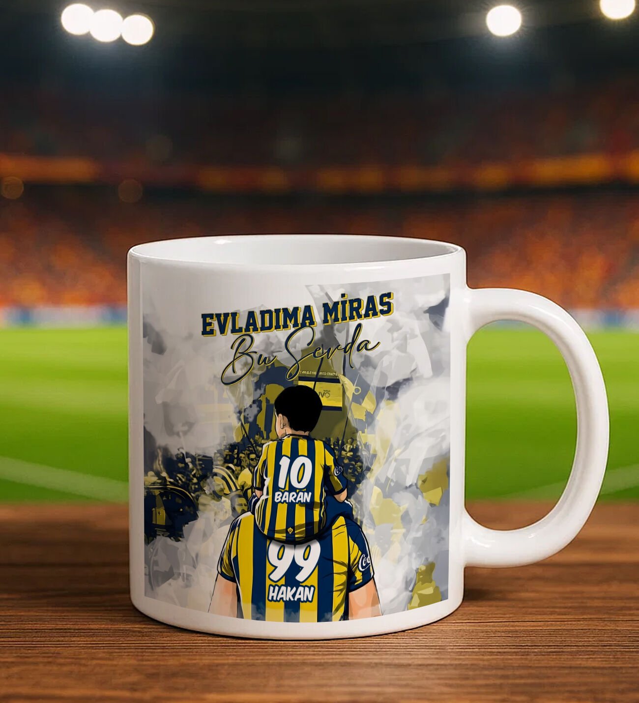 BK Gift Kişiye Özel İsimli Baba-Oğul Sarı Lacivert Evladıma Miras Bu Sevda Beyaz Kupa Bardak-1, Doğum Günü Hediyesi, Taraftar Hediyesi