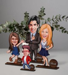BK Gift Kişiye Özel 4’lü Aile Karikatürlü Ahşap Biblo Seti Model-4