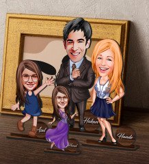 BK Gift Kişiye Özel 4’lü Aile Karikatürlü Ahşap Biblo Seti Model-4