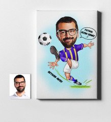 Kişiye Özel Futbolcu Sarı Lacivert Karikatür Kanvas Tablo (50 x 70 cm.) 1