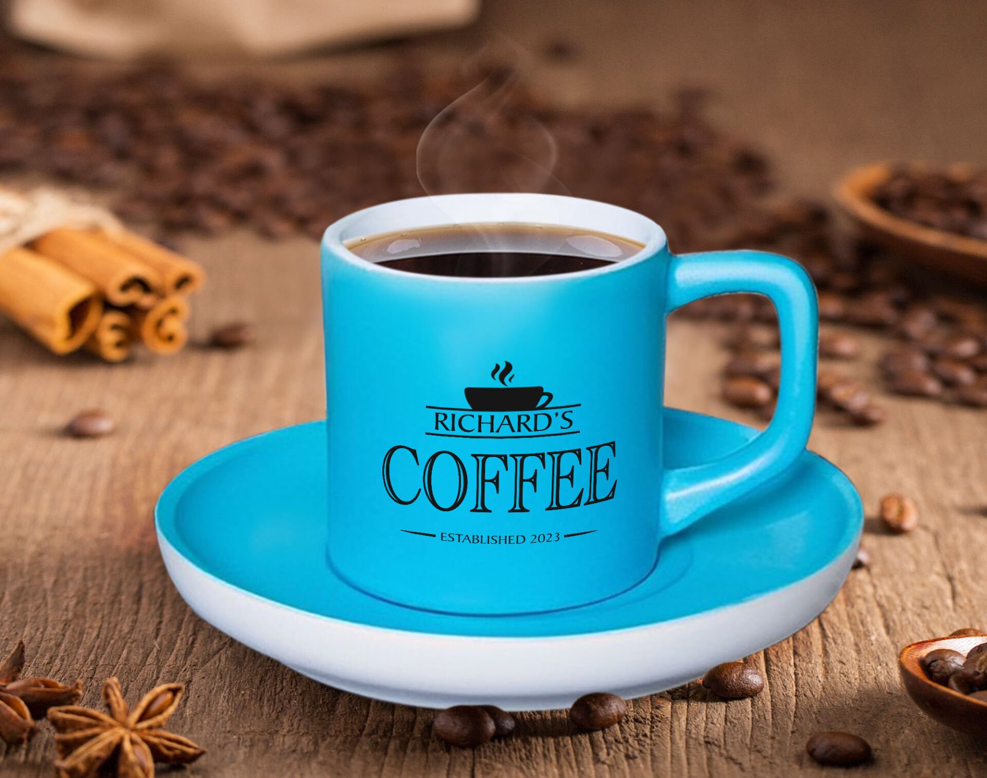 BK Gift Kişiye Özel Tarihli İsimli Mat Turkuaz Renk Türk Kahvesi Fincanı-1 Renkli Türk Kahvesi Fincanı, Arkadaşa Hediye, Anneye Hediye, Kahve Fincanı