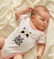 BK Kids But First Milk Tasarımlı Pembe Bebek Body Zıbın-1