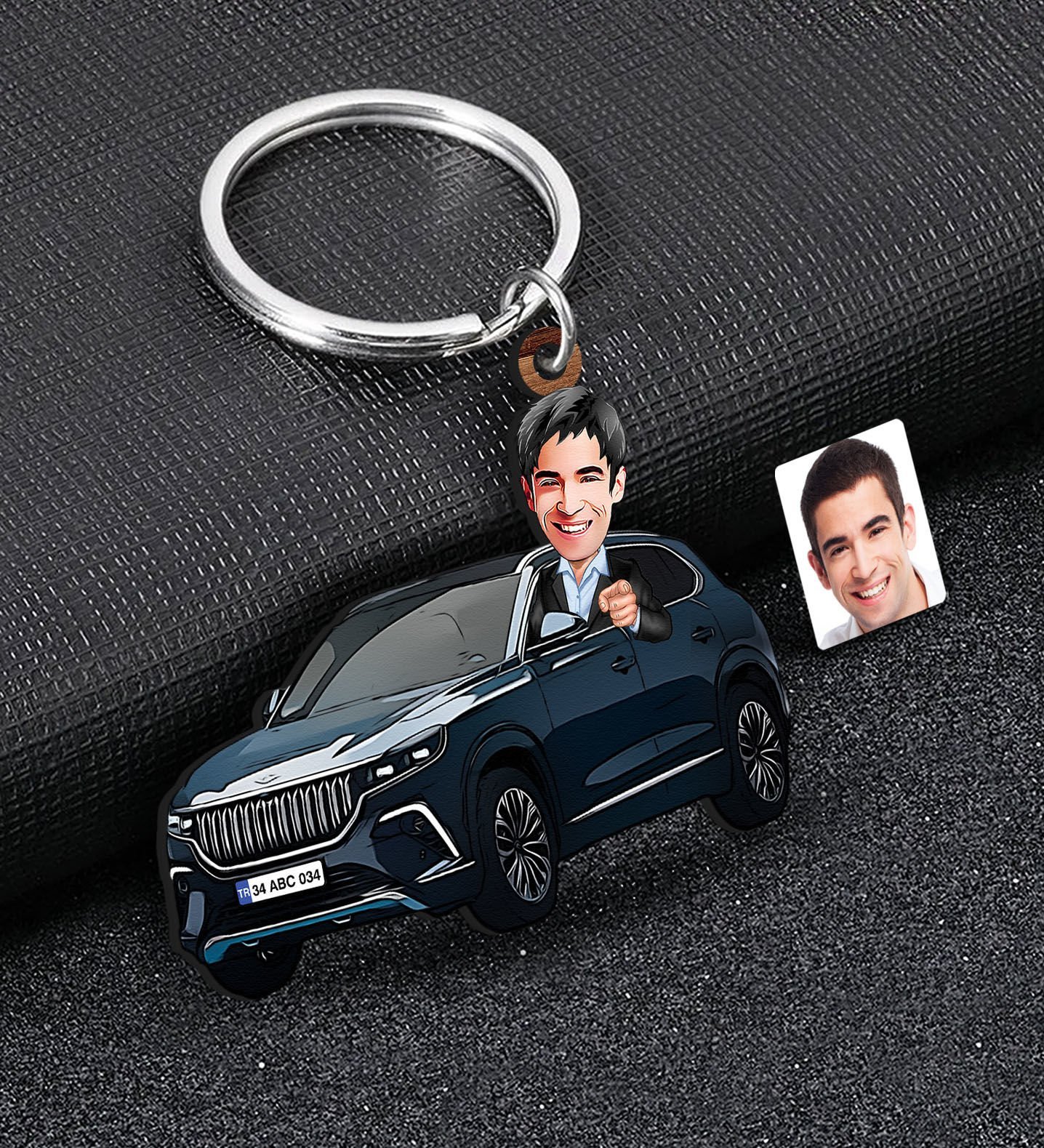 BK Gift Kişiye Özel Erkek TOGG Figürlü Plakalı Ahşap Karikatür Anahtarlık, TOGG Anahtarlık, TOGG, Araç Anahtarlık-2