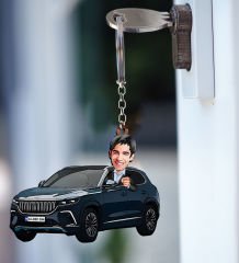 BK Gift Kişiye Özel Erkek TOGG Figürlü Plakalı Ahşap Karikatür Anahtarlık, TOGG Anahtarlık, TOGG, Araç Anahtarlık-2