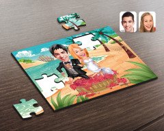 Kişiye Özel Evleniyoruz Karikatürlü Ahşap Puzzle-10