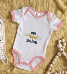 BK Kids Eyi Fuşki Yedun Tasarımlı Pembe Bebek Body Zıbın-1