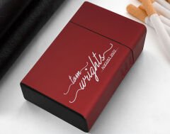 BK Gift Kişiye Özel İsimli Tarihli Kırmızı Metal Sigara Tabakası-10, Arkadaşa Hediye, Babaya Hediye, Metal Sigara Kutusu