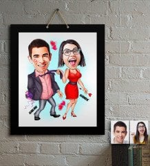 Kişiye Özel Sevgililer Karikatür Ahşap Tablo - 4