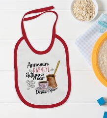 BK Kids Kişiye Özel Annemin Kahveye İhtiyacı Var Tasarımlı Kırmızı Bebek Mama Önlüğü-1
