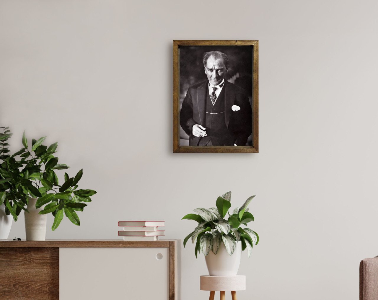 BK Home Atatürk Tasarımlı Doğal Masif Ahşap Çerçeveli Tablo 45x65cm-22