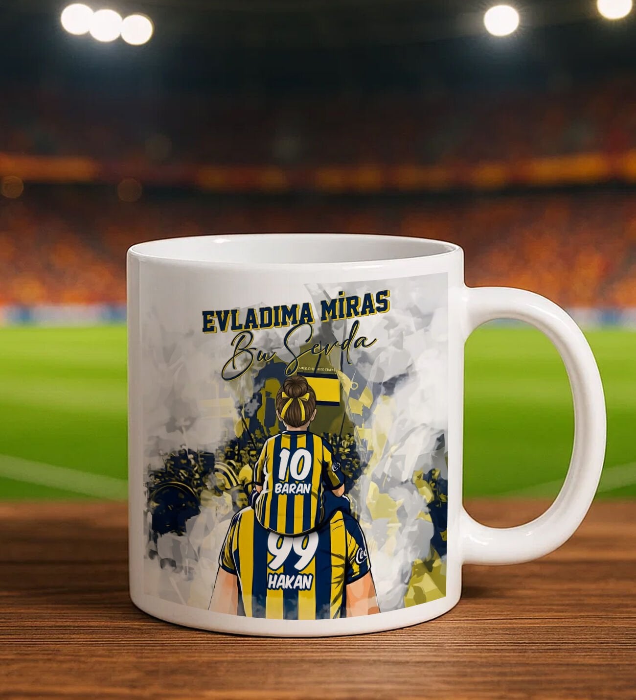 BK Gift Kişiye Özel İsimli Baba-Kız Sarı Lacivert Evladıma Miras Bu Sevda Beyaz Kupa Bardak-1, Doğum Günü Hediyesi, Taraftar Hediyesi