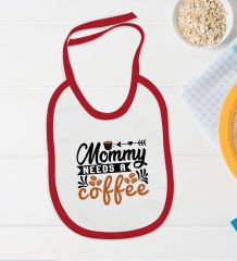 BK Kids Mommy Needs a Coffe Tasarımlı Kırmızı Bebek Body Zıbın ve Mama Önlüğü Hediye Seti-1