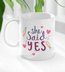 BK Gift She Said Yes Tasarımlı Beyaz Kupa Bardak-1