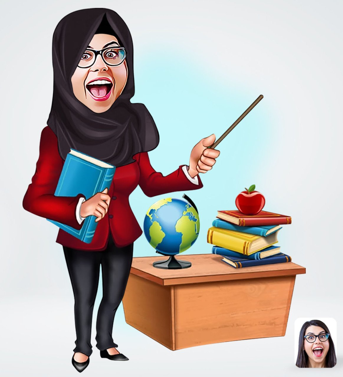 Kişiye Özel Tesettürlü Kadın Öğretmen Tasarımlı Dijital Karikatür-1