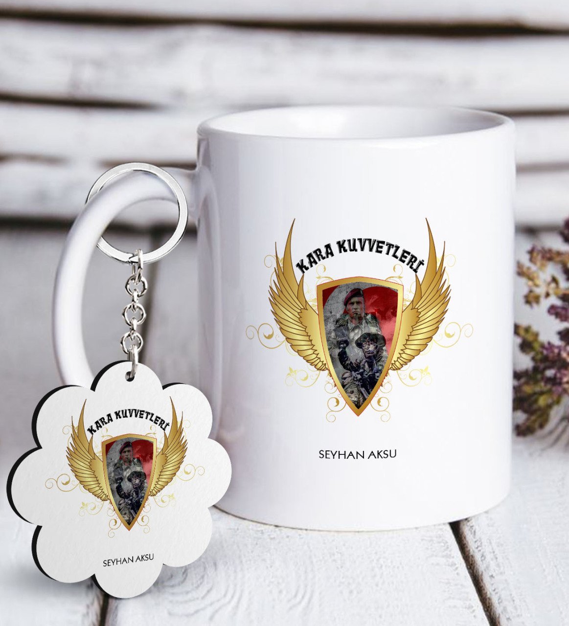 Kişiye Özel Mesleki Kara Kuvvetleri Beyaz Kupa ve Anahtarlık Hediye Seti