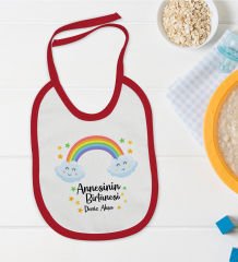 BK Kids Kişiye Özel Annesinin Bir Tanesi Tasarımlı Kırmızı Bebek Mama Önlüğü-1