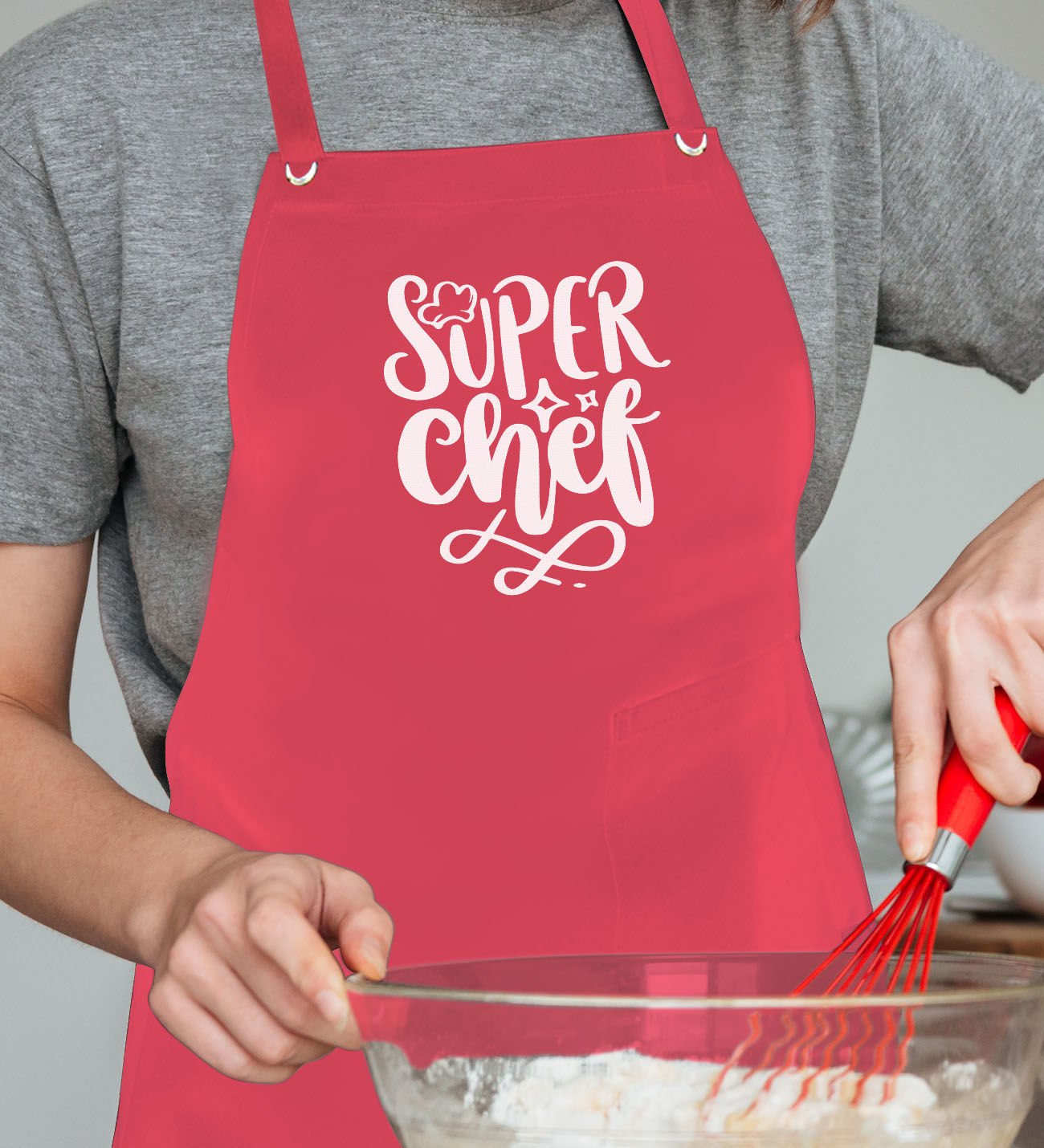 BK Gift Profesyonel Super Chef Tasarımlı Kırmızı Mutfak Önlüğü, Aşçı Önlüğü, Şef Önlüğü, Ev Hediyesi, Arkadaşa Hediye-1