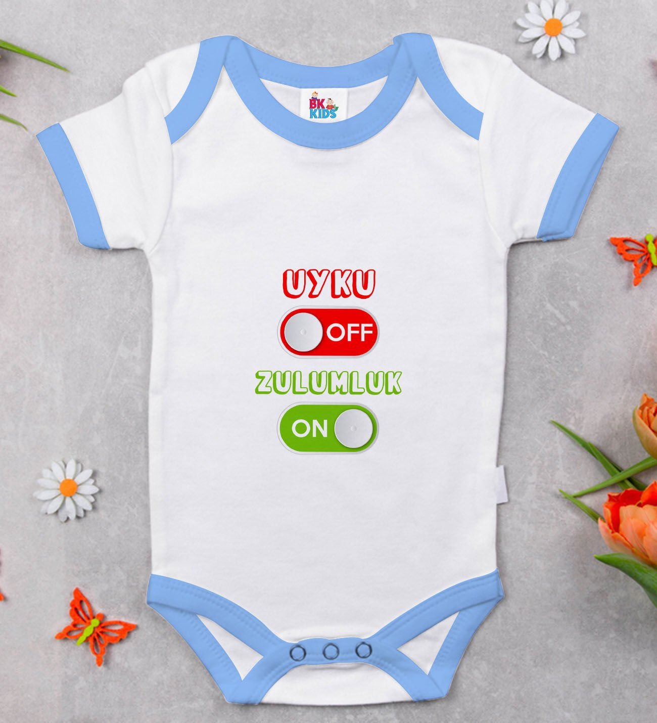 BK Kids Uyku Off Tasarımlı Mavi Bebek Body Zıbın-1