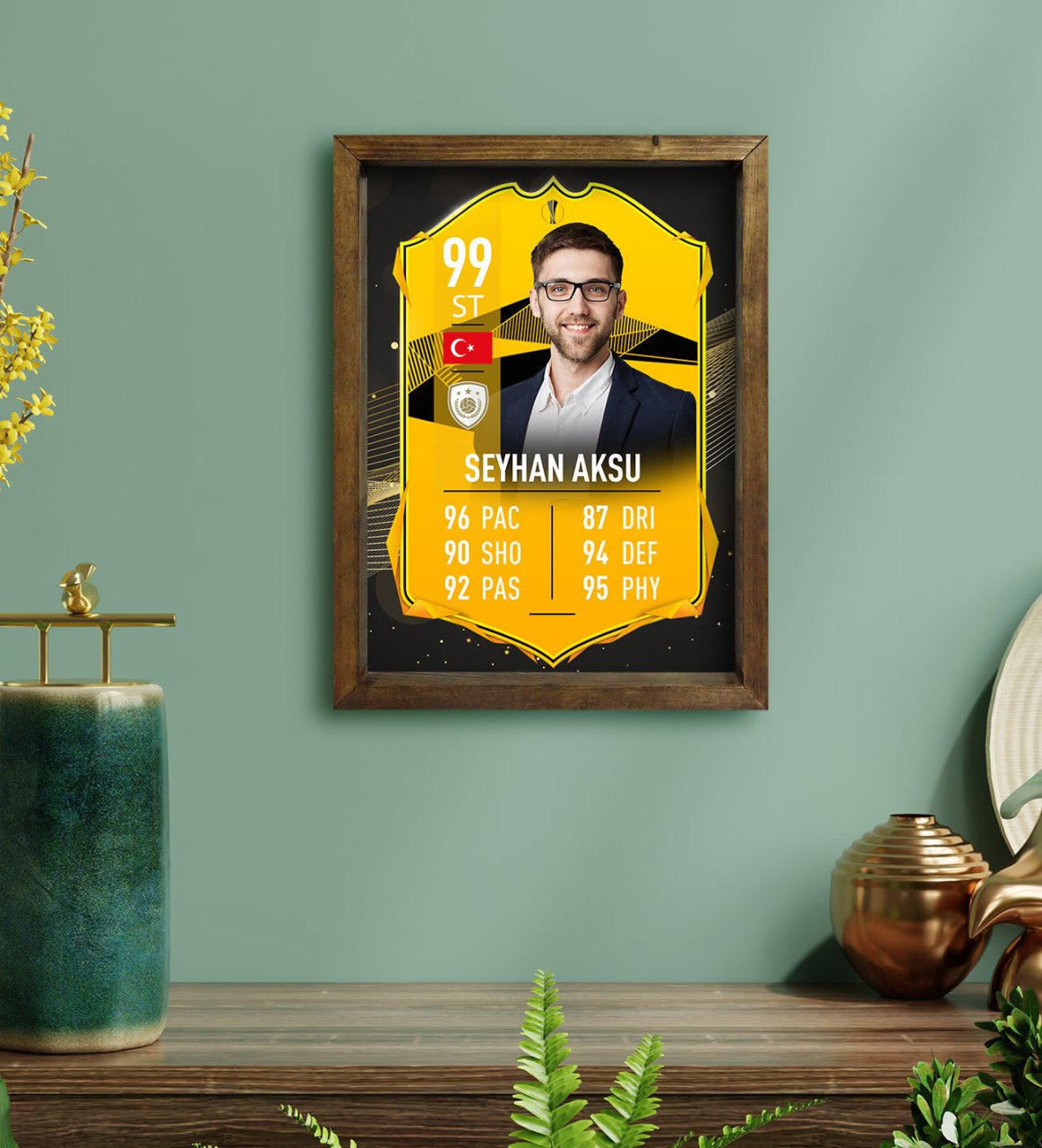 Kişiye Özel Doğal Masif Ahşap Çerçeveli Tablo 30x40cm Futbolcu Kartı-14